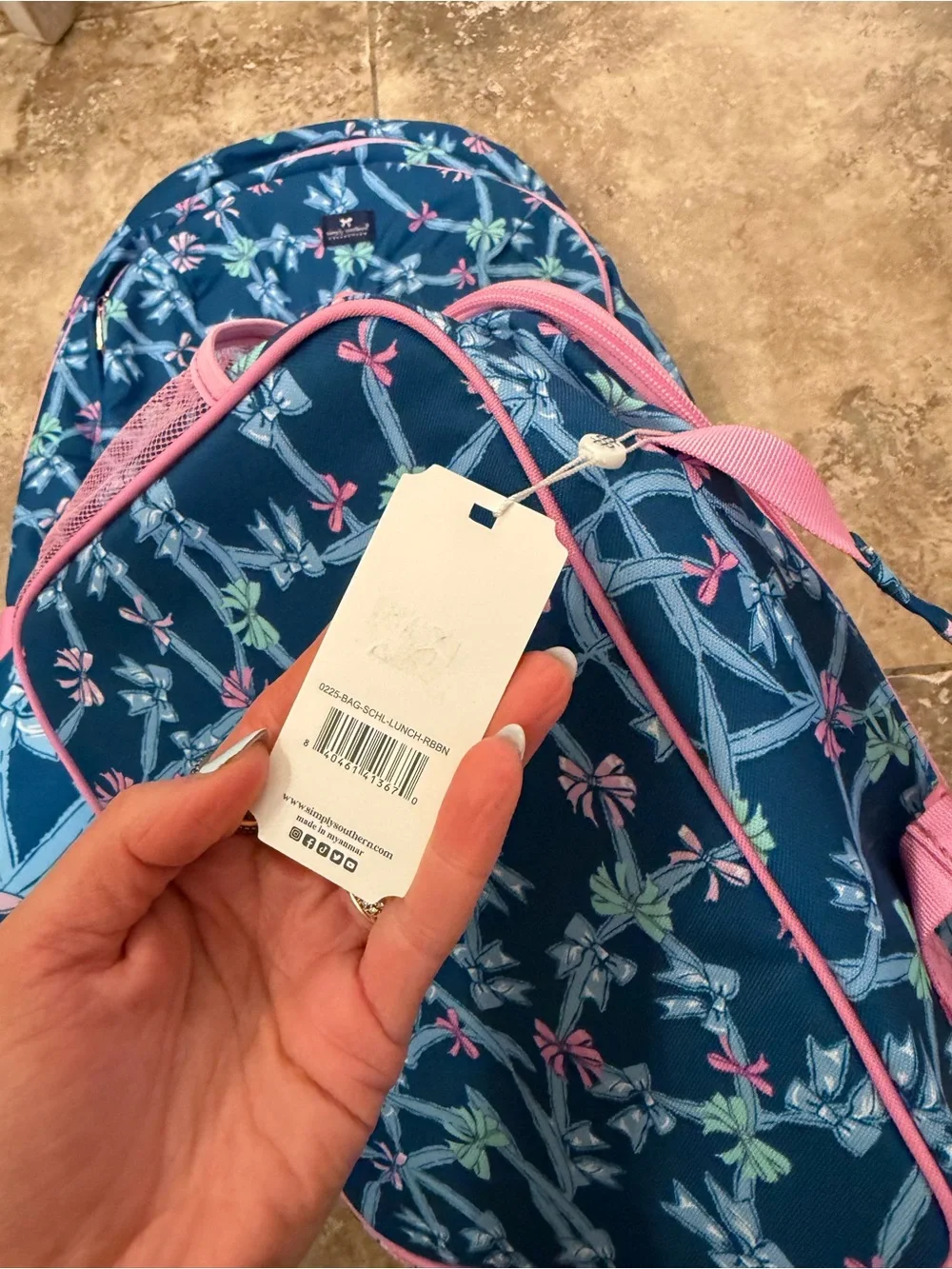 NWT Kids Simply Southern backpack, lunchbox & cosmetic bag
